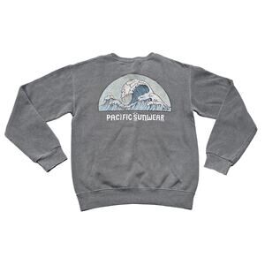 PacSun Pacific Sunwear Gray Ocean Wave Graphic Pullover Crewneck Sweater